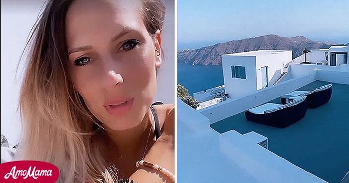 La famille Santoro est arrivée à Santorin hôtel de luxe avec piscine